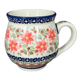 Mug, Belly Mug, 16 oz Large in "Pink Poinsettia" by Manufaktura | K068S-PS14