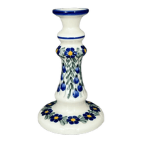 A picture of a Polish Pottery Candlestick, 7", WR (WR22C) in "Modern Blue Cascade" by W.R. Ceramika | WR22C-GP1 as shown at PolishPotteryOutlet.com/products/7-candlestick-modern-blue-cascade-wr22c-gp1