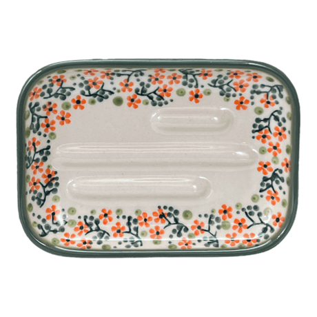 Soap Dish, 5" x 3.5" in "Peach Blossoms - Solid Rim" by Manufaktura | M191S-AS46A