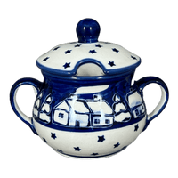 A picture of a Polish Pottery 3.5" Traditional Sugar Bowl (Winter's Eve) | C015S-IBZ as shown at PolishPotteryOutlet.com/products/3-5-traditional-sugar-bowl-winters-eve-c015s-ibz