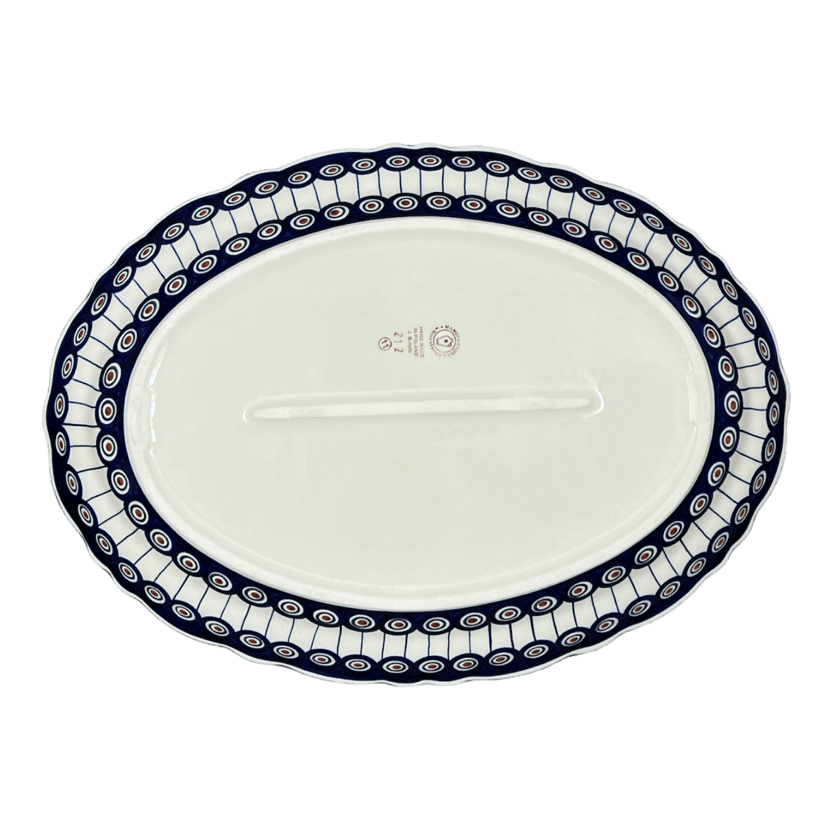 Platter, Oval, Scalloped, 16.75" x 12.25" Large in "Peacock in Line" by Manufaktura | P165T-54A