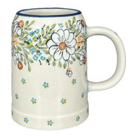 A picture of a Polish Pottery Small Tankard (Daisy Bouquet) | K054S-TAB3 as shown at PolishPotteryOutlet.com/products/22-oz-bavarian-tankard-daisy-bouquet-k054s-tab3