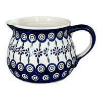 A picture of a Polish Pottery 1.5 Liter Pitcher (Floral Peacock) | D043T-54KK as shown at PolishPotteryOutlet.com/products/1-5-l-wide-mouth-pitcher-floral-peacock-d043t-54kk