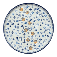 A picture of a Polish Pottery Tray, Round, 10" in "Paw Prints" by Ceramika Artystyczna | AE93-1770X as shown at PolishPotteryOutlet.com/products/10-round-tray-paw-prints-ae93-1770x