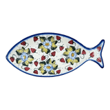 Plate, Fish-Shaped, 14.5" x 6.5", WR (WR13O) in "Strawberries & Blossoms" by W.R. Ceramika | WR13O-WR2