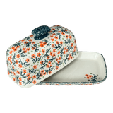 Butter Dish, American, 4" x 7.5" in "Peach Blossoms" by Manufaktura | M074S-AS46