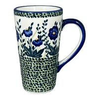 A picture of a Polish Pottery John's Mug (Bouncing Blue Blossoms) | K083U-IM03 as shown at PolishPotteryOutlet.com/products/12-oz-johns-mug-bouncing-blue-blossoms-k083u-im03