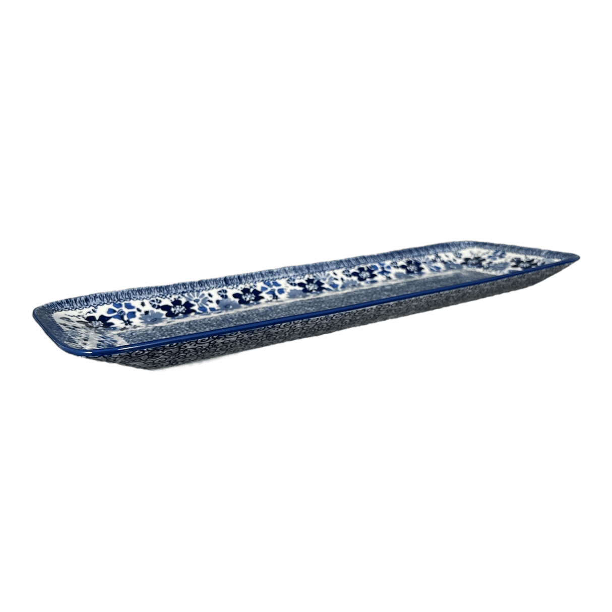 Platter, Rectangular, Long, 19.5" x 6.75" in "Blue Life" by Manufaktura | P204S-EO39