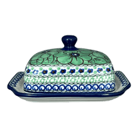 A picture of a Polish Pottery CA Butter Dish (Green Goddess) | A295-U408A as shown at PolishPotteryOutlet.com/products/c-a-butter-dish-green-goddess-a295-u408a