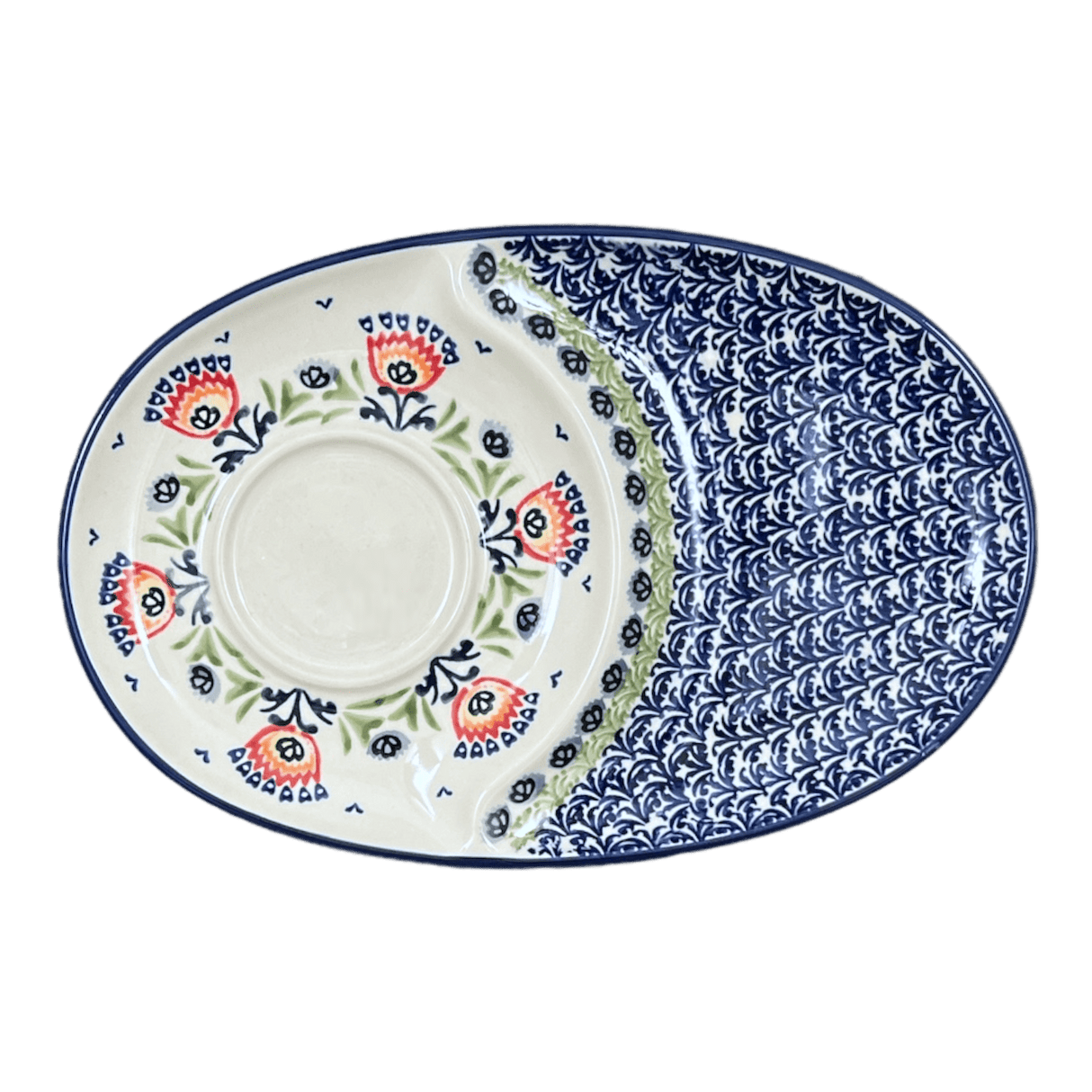 Plate, Round, Soup & Sandwich, 11.75" x 7.25" in "Floral Fans" by Manufaktura | P006S-P314