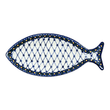 Plate, Fish-Shaped, 14.5" x 6.5", WR (WR13O) in "Blue Floral Trellis" by W.R. Ceramika | WR13O-DT3