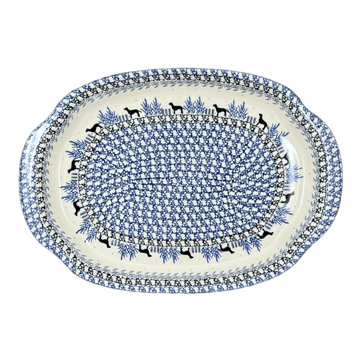 Tray, Oval, Handles, 10.75" x 15.25" in "Labrador Loop" by Ceramika Artystyczna | A684-2862X