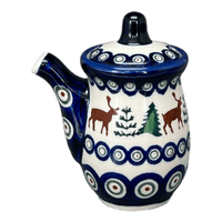 A picture of a Polish Pottery Zaklady Soy Sauce Pitcher (Evergreen Moose) | Y1947-A992A as shown at PolishPotteryOutlet.com/products/soy-sauce-pitcher-evergreen-moose-y1947-a992a