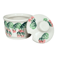 A picture of a Polish Pottery Zaklady 4" Sugar Bowl (Raspberry Delight) | Y698-D1170 as shown at PolishPotteryOutlet.com/products/4-sugar-bowl-raspberry-delight-y698-d1170