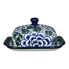 Polish Pottery Butter Dish, 7" x 5.5" in "Blue Dahlia" by Ceramika Artystyczna | A295-U1473 at PolishPotteryOutlet.com