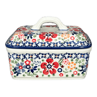 A picture of a Polish Pottery Butter Box (Full Bloom) | M078S-EO34 as shown at PolishPotteryOutlet.com/products/butter-box-full-bloom-m078s-eo34