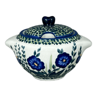 A picture of a Polish Pottery 3" Sugar Bowl (Bouncing Blue Blossoms) | C003U-IM03 as shown at PolishPotteryOutlet.com/products/3-sugar-bowl-bouncing-blue-blossoms-c003u-im03