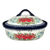 A picture of a Polish Pottery Baker, Covered, 12.5" x 10" Large in "Floral Crescent" by Zaklady | Y1158-ART237 as shown at PolishPotteryOutlet.com/products/12-5-x-10-large-covered-baker-floral-crescent-y1158-art237