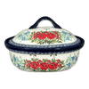 Polish Pottery Baker, Covered, 12.5" x 10" Large in "Floral Crescent" by Zaklady | Y1158-ART237 at PolishPotteryOutlet.com