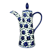 A picture of a Polish Pottery Teapot, 1.1 Liter "Opus", WR (WR8G) in "Pansy Storm" by W.R. Ceramika | WR8G-EZ3 as shown at PolishPotteryOutlet.com/products/1-1-liter-opus-teapot-pansy-storm-wr8g-ez3