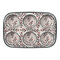 A picture of a Polish Pottery Muffin Pan, 8.5" x 12.5" in "Cherry Blossoms - Solid Rim" by Manufaktura | F093S-DPGJA as shown at PolishPotteryOutlet.com/products/muffin-pan-cherry-blossoms-solid-rim-f093s-dpgja