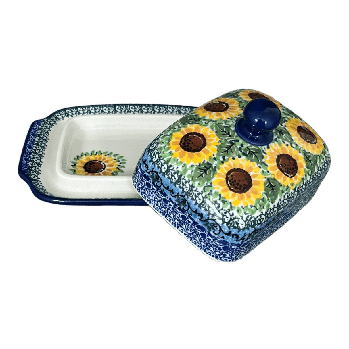 Butter Dish, 7" x 5.5" in "Sunflowers" by Ceramika Artystyczna | A295-U4739