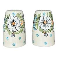 A picture of a Polish Pottery 3.75" Salt and Pepper (Daisy Bouquet) | S086S-TAB3 as shown at PolishPotteryOutlet.com/products/3-75-salt-and-pepper-daisy-bouquet-s086s-tab3