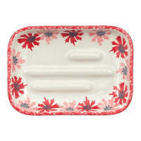 A picture of a Polish Pottery Soap Dish, 5" x 3.5" in "Scarlet Daisy" by Manufaktura | M191U-AS73 as shown at PolishPotteryOutlet.com/products/rectangular-soap-dish-scarlet-daisy-m191u-as73