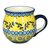 A picture of a Polish Pottery Small Belly Mug (Sunnyside Up) | K067S-GAJ as shown at PolishPotteryOutlet.com/products/7-oz-belly-mug-sunnyside-up-k067s-gaj