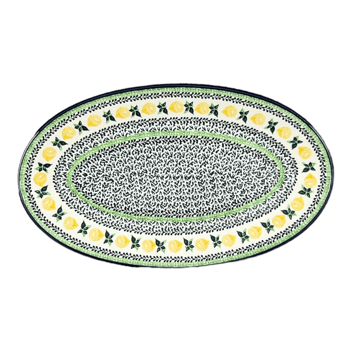 Platter, Oval, 14.75" x 8.5" in "Lemons and Leaves" by Ceramika Artystyczna | A205-2749X