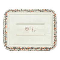 A picture of a Polish Pottery Baker, Rectangular, 8"x10" in "Peach Blossoms - Solid Rim" by Manufaktura | P103S-AS46A as shown at PolishPotteryOutlet.com/products/8x10-rectangular-baker-peach-blossoms-solid-rim-p103s-as46a