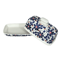 A picture of a Polish Pottery American Butter Dish (Floral Fireworks) | M074U-BSAS as shown at PolishPotteryOutlet.com/products/7-5-x-4-american-butter-dish-floral-fireworks-m074u-bsas