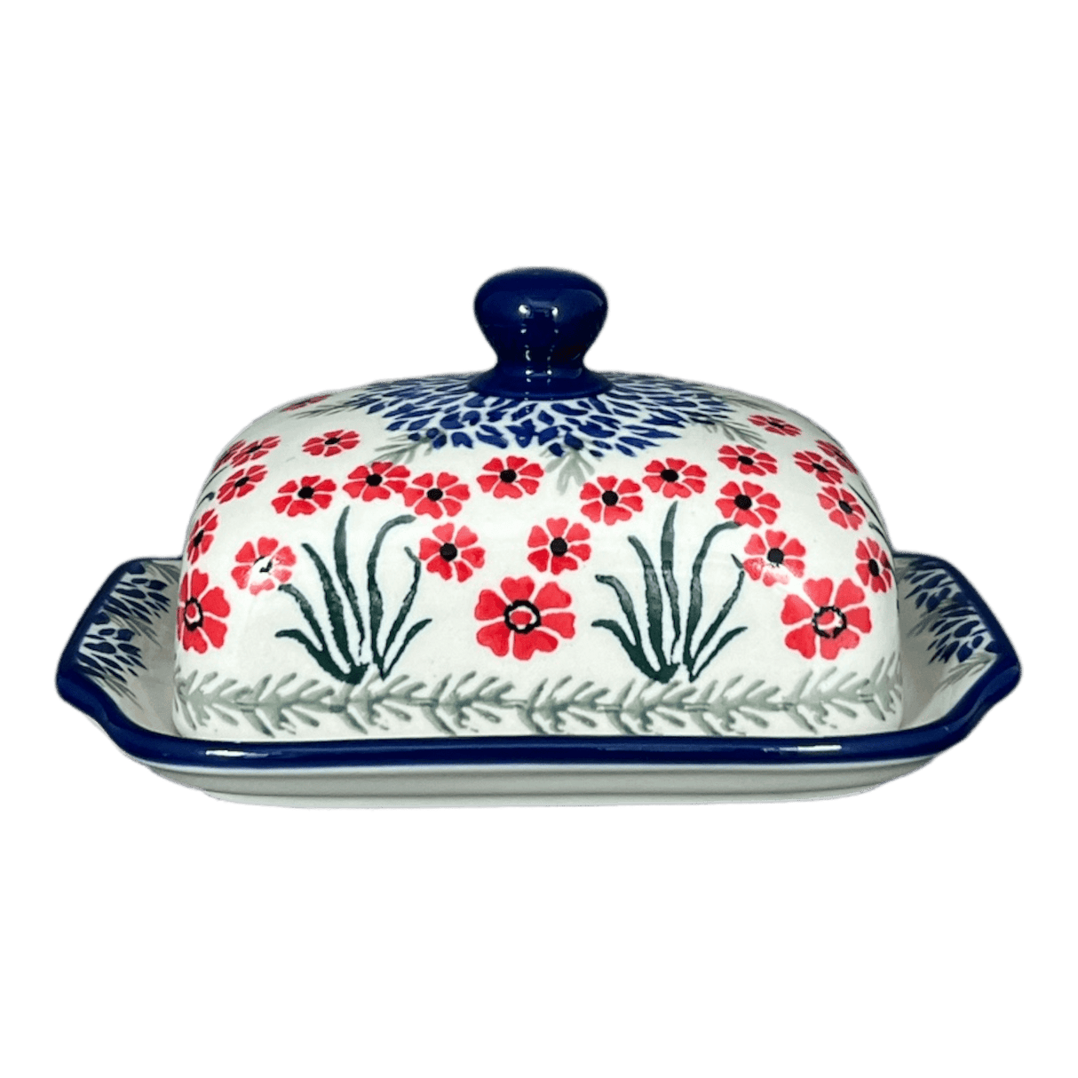 Butter Dish, 7" x 5.5" in "Red Aster" by Ceramika Artystyczna | A295-1435X