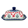 Polish Pottery Butter Dish, 7" x 5.5" in "Red Aster" by Ceramika Artystyczna | A295-1435X at PolishPotteryOutlet.com