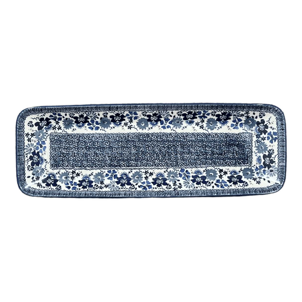 Platter, Rectangular, Long, 19.5" x 6.75" in "Blue Life" by Manufaktura | P204S-EO39