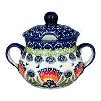 A picture of a Polish Pottery 3.5" Traditional Sugar Bowl (Floral Fans) | C015S-P314 as shown at PolishPotteryOutlet.com/products/3-5-the-traditional-sugar-bowl-floral-fans-c015s-p314