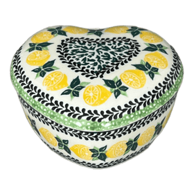 Polish Pottery Heart Box, 4.5" in "Lemons and Leaves" by Ceramika Artystyczna | A143-2749X Additional Image at PolishPotteryOutlet.com