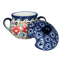 A picture of a Polish Pottery 3.5" Traditional Sugar Bowl (Floral Fantasy) | C015S-P260 as shown at PolishPotteryOutlet.com/products/3-5-the-traditional-sugar-bowl-floral-fantasy-c015s-p260