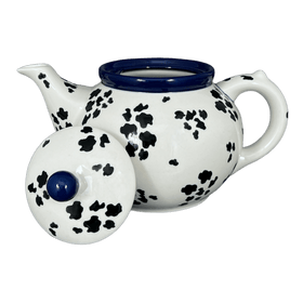 Polish Pottery Teapot, 40 oz in "Cowabunga - Blue Rim" by Ceramika Artystyczna | A060-2417X Additional Image at PolishPotteryOutlet.com