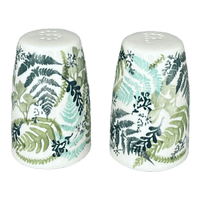A picture of a Polish Pottery 3.75" Salt and Pepper (Scattered Ferns) | S086S-GZ39 as shown at PolishPotteryOutlet.com/products/3-75-salt-and-pepper-scattered-ferns-s086s-gz39