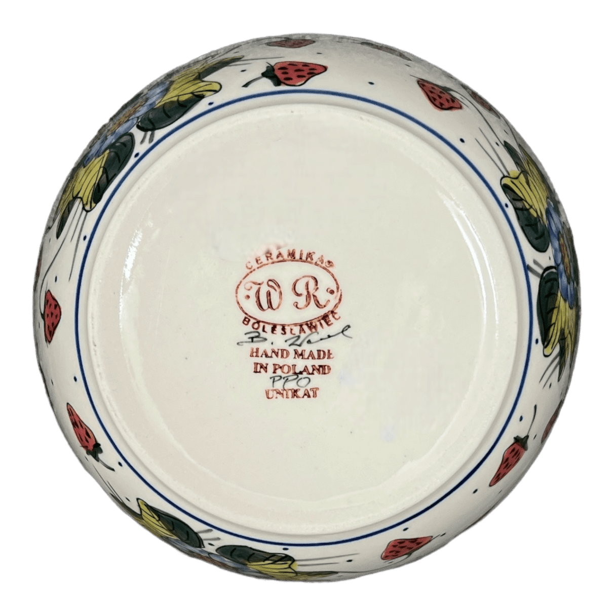 Bowl, Round, 7.75", WR (WR12D) in "Strawberries & Blossoms" by W.R. Ceramika | WR12D-WR2