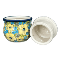 A picture of a Polish Pottery Butter Crock, 4.5" x 3.5" in "Sunny Meadow" by Zaklady | Y1512-ART332 as shown at PolishPotteryOutlet.com/products/butter-crock-sunny-meadow-y1512-art332