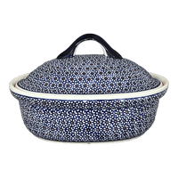 A picture of a Polish Pottery Baker, Covered, 12.5" x 10" Large in "Ditsy Daisies" by Zaklady | Y1158-D120 as shown at PolishPotteryOutlet.com/products/12-5-x-10-large-covered-baker-ditsy-daisies-y1158-d120