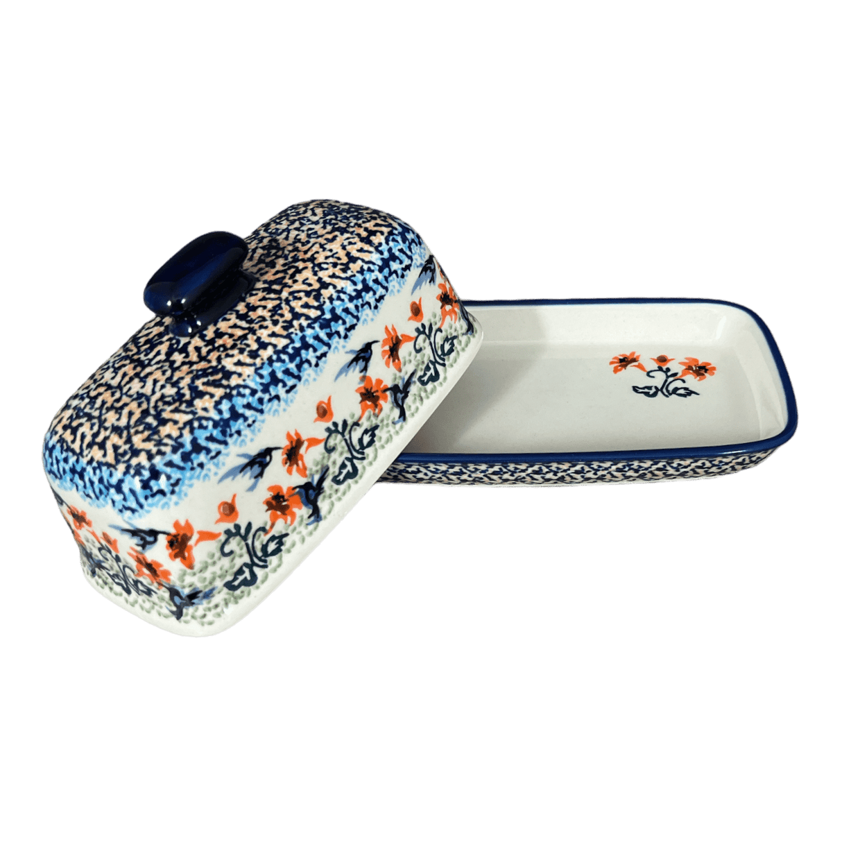 Butter Dish, American, 4" x 7.5" in "Hummingbird Harvest" by Manufaktura | M074S-JZ35