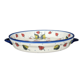 Polish Pottery Casserole, Round Dish Handles, 11", WR (WR52C) in "Strawberries & Blossoms" by W.R. Ceramika | WR52C-WR2 Additional Image at PolishPotteryOutlet.com