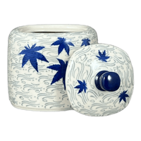 A picture of a Polish Pottery Bowl, Square, Sugar Bowl, 4" in "Blue Sweetgum" by Ceramika Artystyczna | AF38-2545X as shown at PolishPotteryOutlet.com/products/4-sugar-bowl-blue-sweetgum-af38-2545x