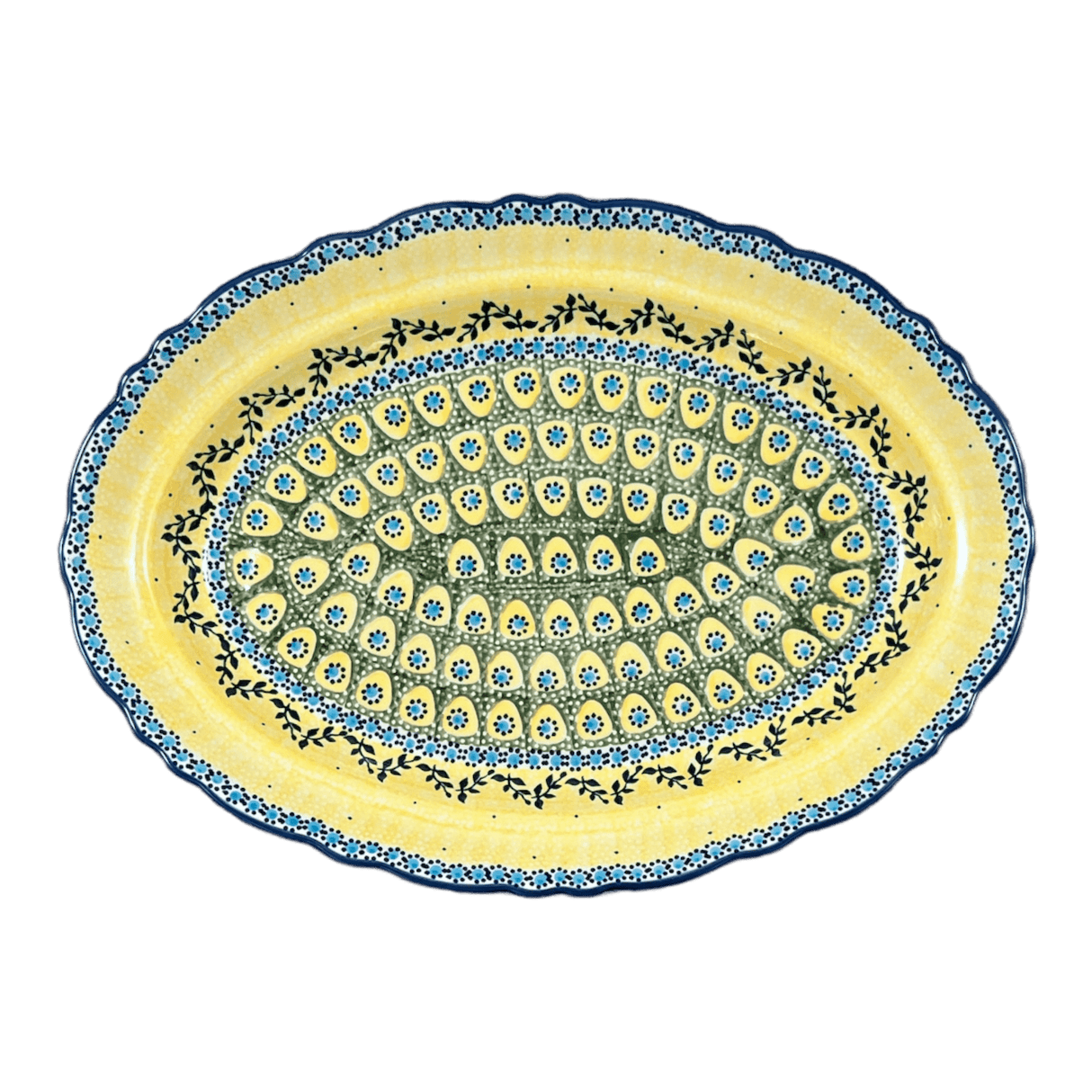 Platter, Oval, Scalloped, 16.75" x 12.25" Large in "Sunnyside Up" by Manufaktura | P165S-GAJ