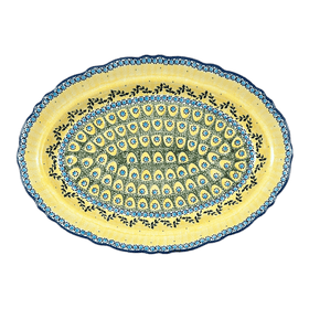 Polish Pottery Platter, Oval, Scalloped, 16.75" x 12.25" Large in "Sunnyside Up" by Manufaktura | P165S-GAJ Additional Image at PolishPotteryOutlet.com