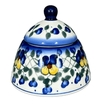 A picture of a Polish Pottery Bowl, Bell-Shaped, Sugar Bowl, 4", WR (WR9A) in "Pansy Wreath" by W.R. Ceramika | WR9A-EZ2 as shown at PolishPotteryOutlet.com/products/4-sugar-bowl-bell-pansy-wreath-wr9a-ez2