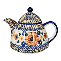 A picture of a Polish Pottery 0.9 Liter Teapot (Bouquet in a Basket) | C005S-JZK as shown at PolishPotteryOutlet.com/products/0-9-liter-teapot-bouquet-in-a-basket-c005s-jzk